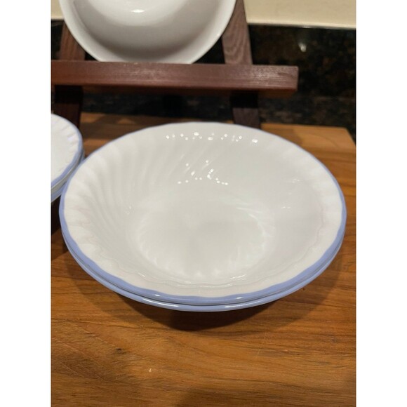 4 Corelle Vitrelle Gray Stripe to Grid Pattern Cereal Bowls - Picture 2 of 6